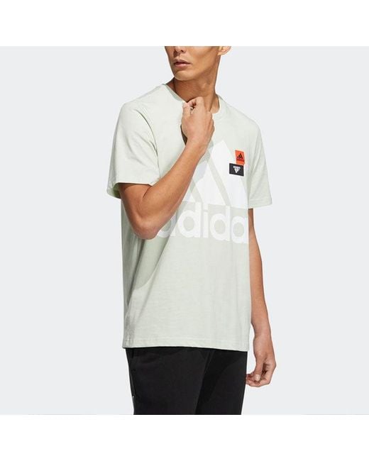 Adidas White Logo Printing Round Neck Short Sleeve T-Shirt for men