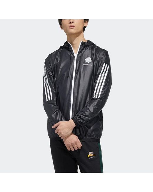 Adidas Blue Neo Brnd Prd Wb Three-Stripe Print Sports Hooded Jacket For for men