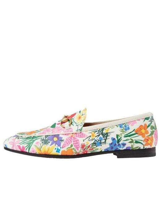 Gucci Blue Leather Floral Print Loafers