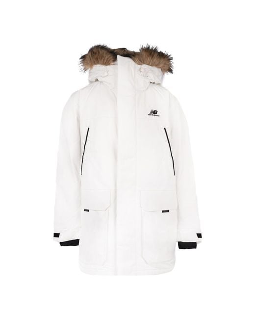 New Balance White Warm Long Down Parka for men