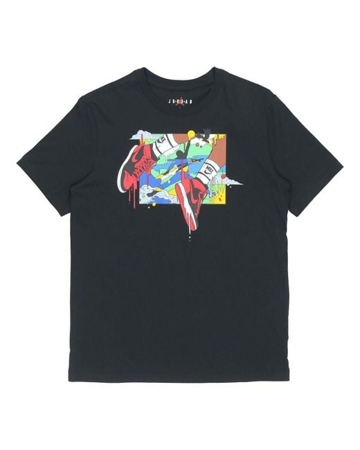 Nike Black Running Training Casual Round Neck Cartoon Printing Short Sleeve for men