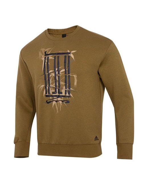 Adidas Green Athleisure Casual Sports Pullover Round Neck for men