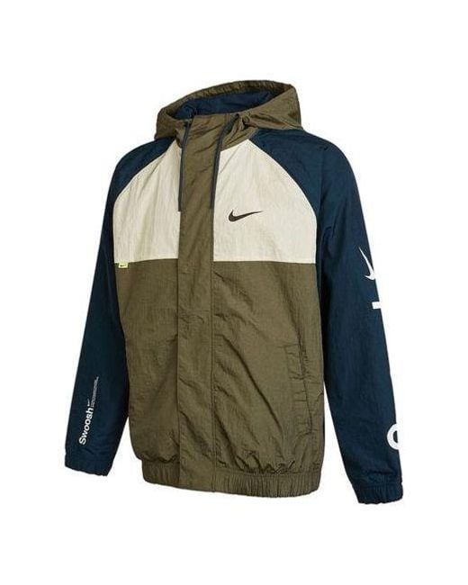 Nike Green Alphabet Logo Printing Colorblock Hooded Jacket Autumn for men