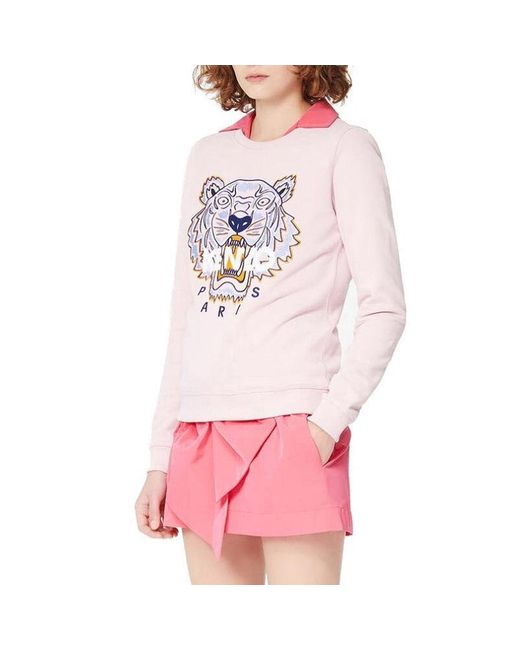 KENZO Pink (Wmns) Classic Tiger Head Printing Round Neck Hoodie