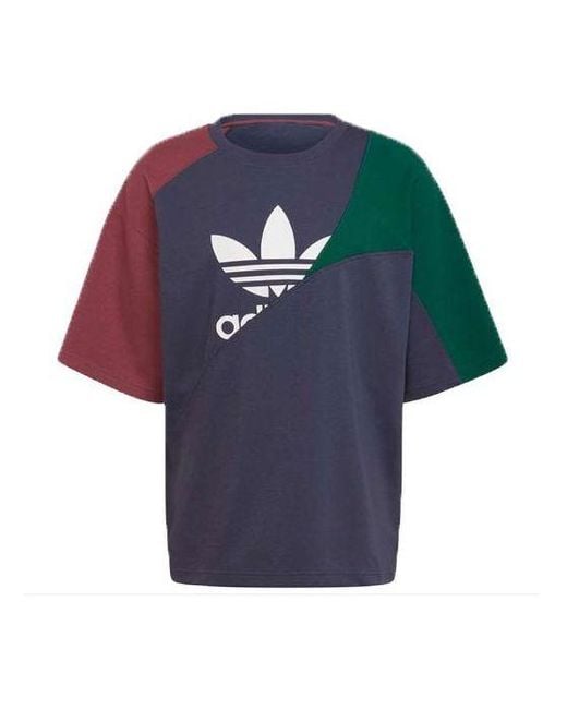 Adidas Blue Originals Bld Cb Tee Colorblock Round Neck Splicing Sports Short Sleeve for men