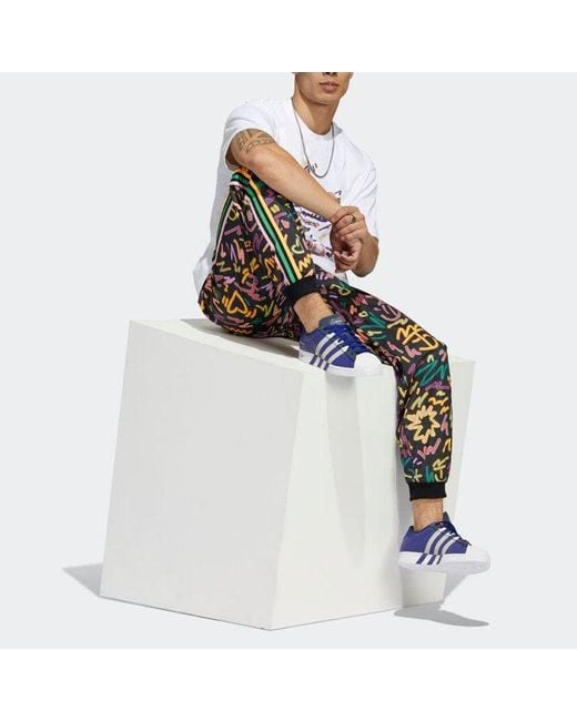 Adidas Black Originals Geometry Pattern Full Print Printing Stripe Casual Pants/Trousers for men