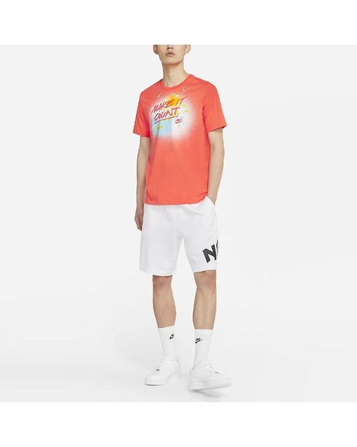 Nike Orange Sportswear Splash Ink Alphabet Printing Sports Short Sleeve for men