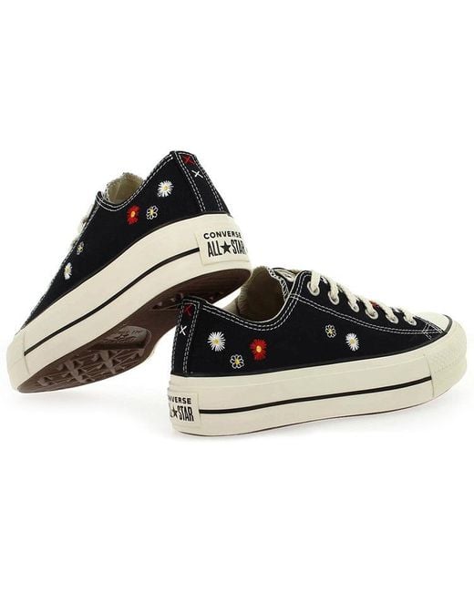 Converse Black (Wmns) Chuck Taylor All Star Lift Low 'Daisy Embroidery