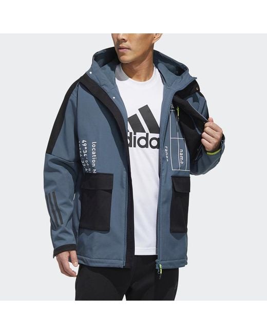 Adidas Blue Tech Outr Jkt Zipper Cardigan Casual Sports Hooded Jacket for men