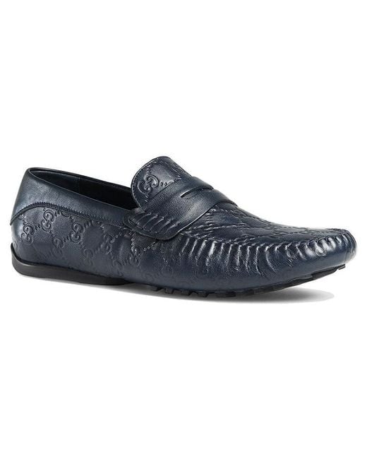 Gucci Blue Penny Slip On Loafers Leather' for men