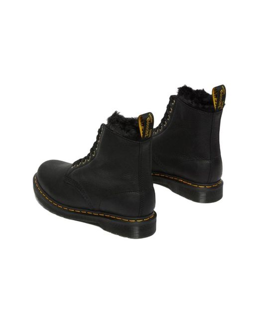 Dr. Martens Black 1460 Pascal Fur Lined Ankle High Top Retro Martin Boots