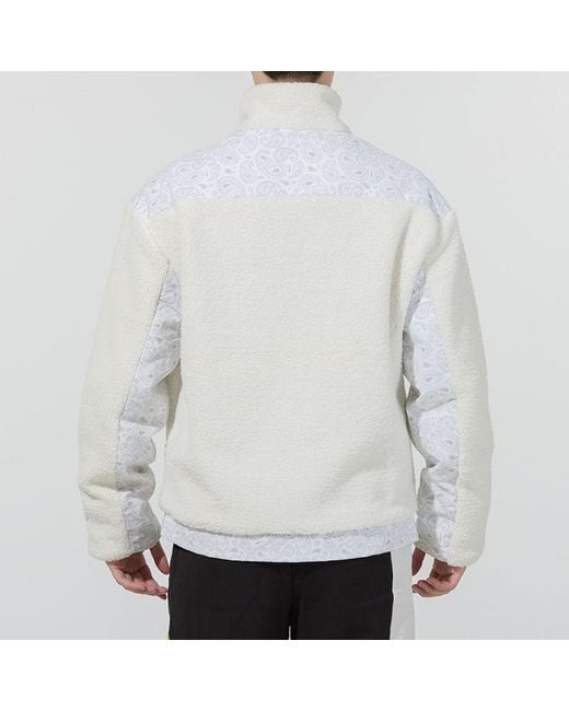PUMA White Paisley Woven Patched Sherpa Jacket Cashew Splicing Lamb's Wool Stay Warm Logo for men