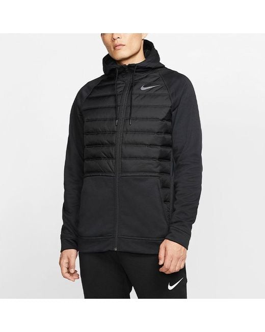 Nike Black Stay Warm Solid Color Sports Training Hooded Padded Jacket for men