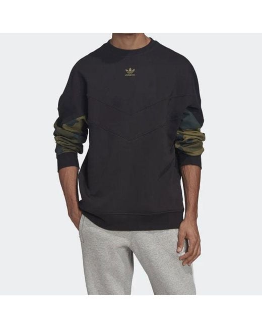 Adidas Black Originals Camo Crew Sweat Cotton Pullover Hoody for men