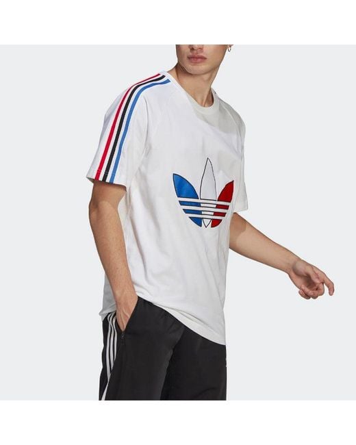 Adidas Blue Originals Tricol Logo Printed Crew Neck Short Sleeve for men