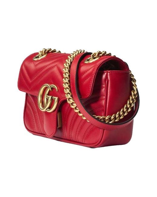 Gucci Red GG Marmont Mini Matelasse Leather Shoulder Bag