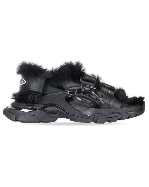 Balenciaga Black (Wmns) Track Sandals 'Fake Fur'