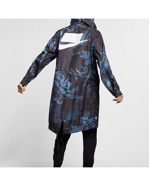 Nike Nsw Parka Aop Woven Printing Mid-length Hooded Jacket Blue Black for men