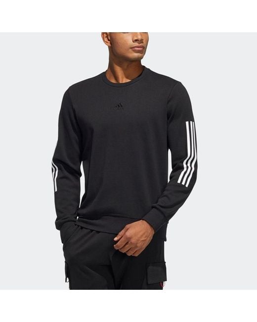 Adidas Black Cny Gfx Crew2 Limited Back Printing Stripe Sports Round Neck Pullover for men