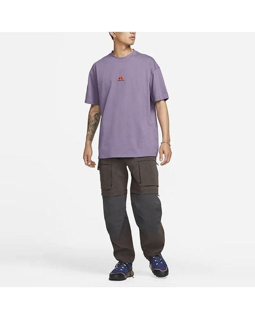 Nike Purple Acg Solid Color Small Logo Round Neck Casual Short Sleeve for men