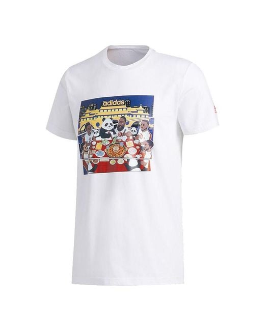 Adidas White Chengdu Tee Cartoon Printing Basketball Sports Short Sleeve for men