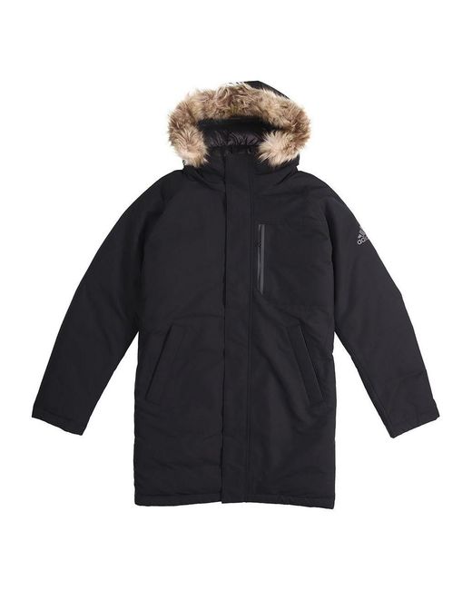 Adidas Blue Utility Down Pk Outdoor Mid-Length Hooded Down Jacket for men