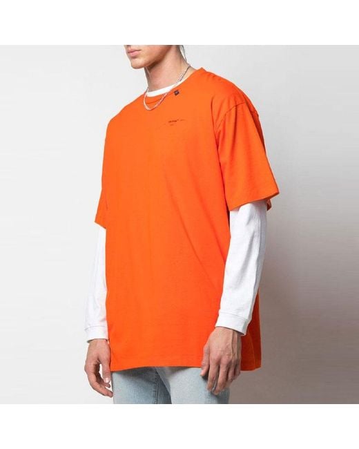 Off-White c/o Virgil Abloh Orange Abstract Arrows Embroidery Short Sleeve Oversize for men