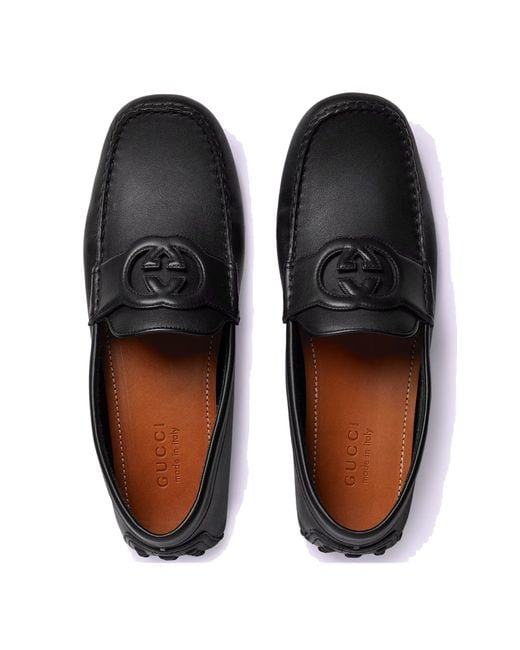 Gucci Black Leather Driver Shoes for men