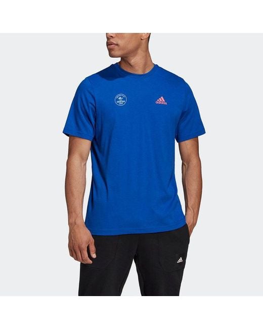 Adidas Blue Printing Round Neck Casual Sports Short Sleeve T-Shirt for men