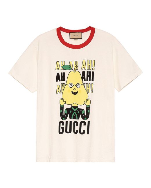 Gucci White X Pablo Delcielo Pear Print Cotton T-shirt