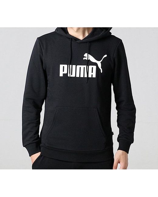 PUMA Black Ess Hoody Tr Big Logo Pullover Fleece for men