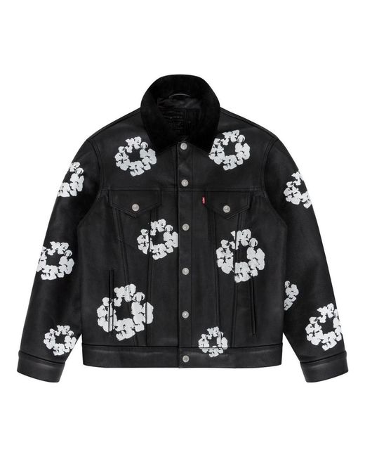 DENIM TEARS Black X Levi's Fw23 Leather Cotton Wreath Type Iii Jacket for men