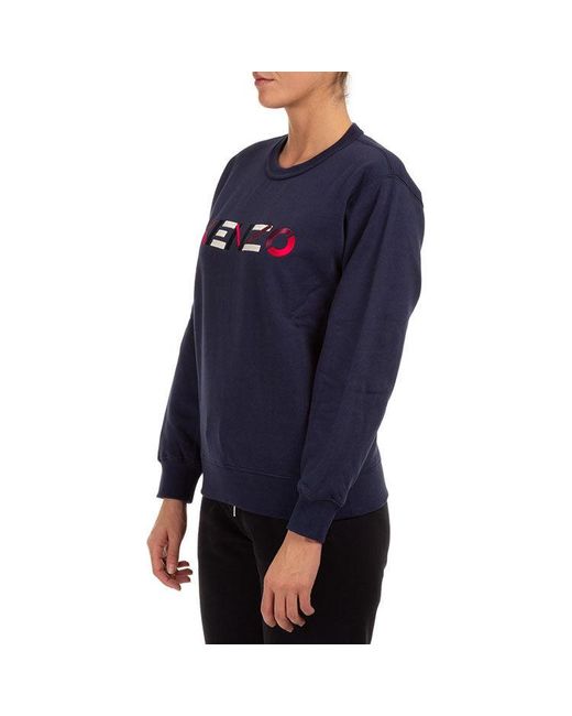 KENZO Blue (Wmns) Fw20 Logo Pattern Round Neck Long Sleeves Sports Hoodie