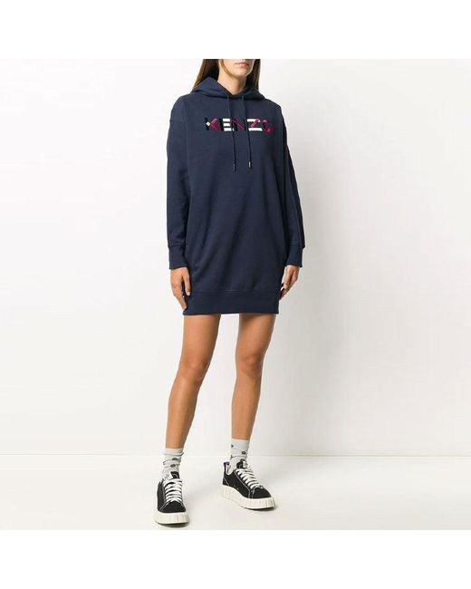 KENZO Blue (Wmns) Fw20 Logo Embroidered Fleece Lined Hooded Long Sleeves Hoodie