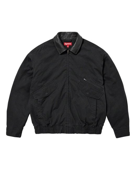 Supreme Black Leather Collar Utility Jacket for men