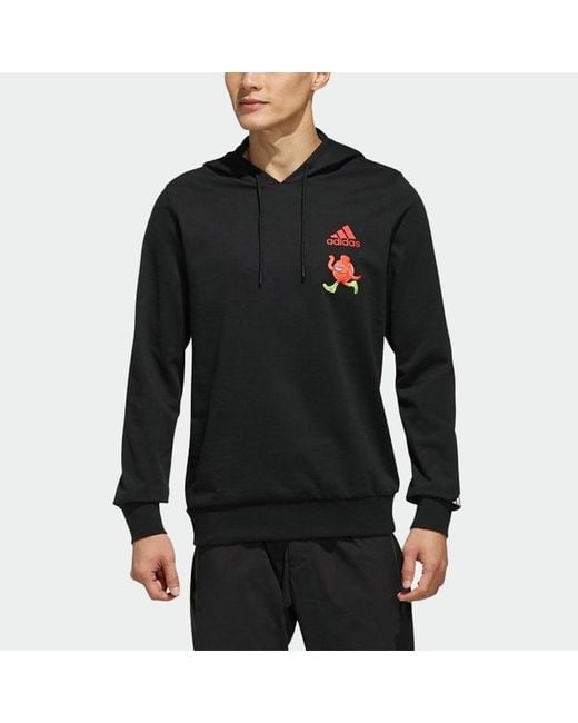 Adidas Black Isc Gfx Swt I Embroidered Printing Hooded Knit Sports Pullover for men