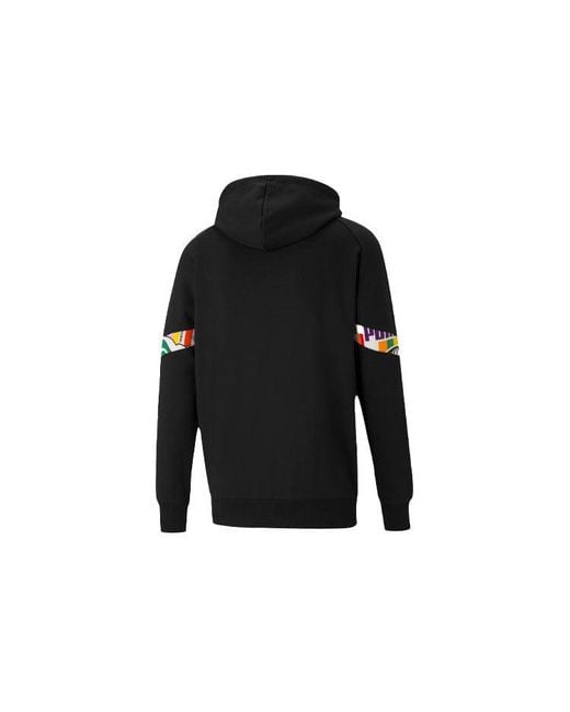 PUMA Black Intl Sports Stitching Printed Hooded Sweatshirt for men