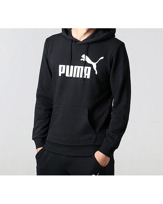 PUMA Black Ess Hoody Tr Big Logo Pullover Fleece for men