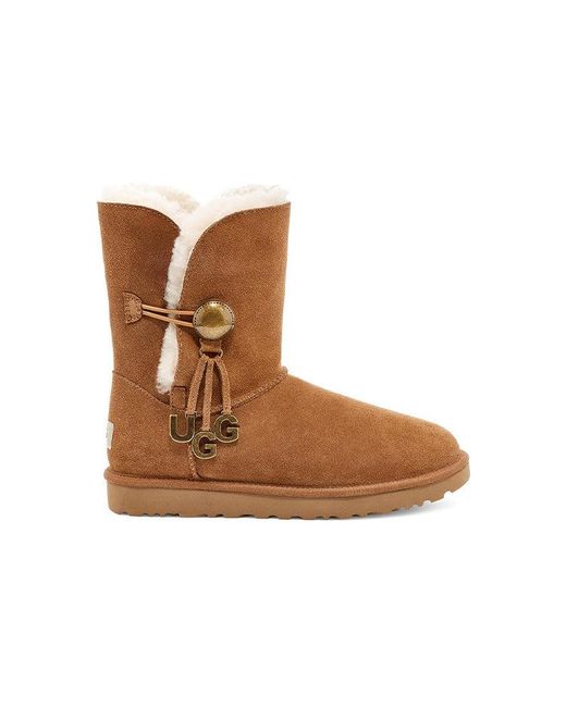Ugg Brown (Wmns) Bailey Button Charm Metallic Alphabet Version Fleece Lined
