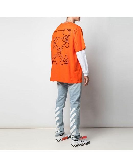 Off-White c/o Virgil Abloh Orange Abstract Arrows Embroidery Short Sleeve Oversize for men
