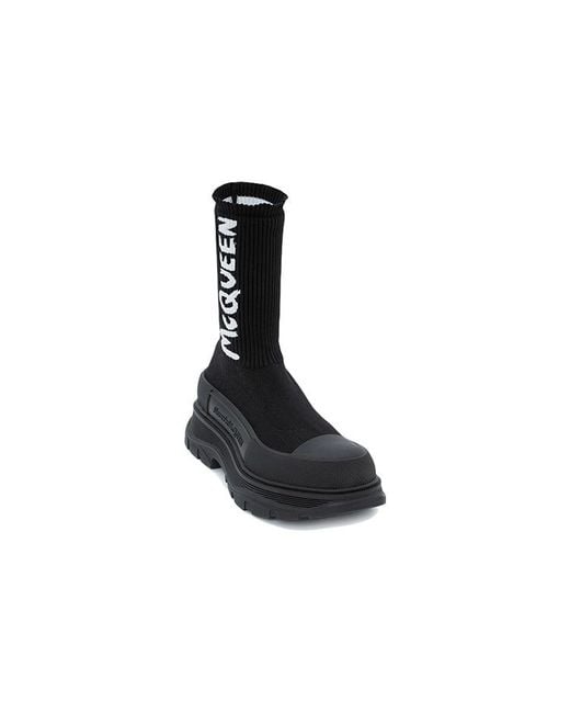 McQueen Black Graffiti Knit Tread Slick Boots for men