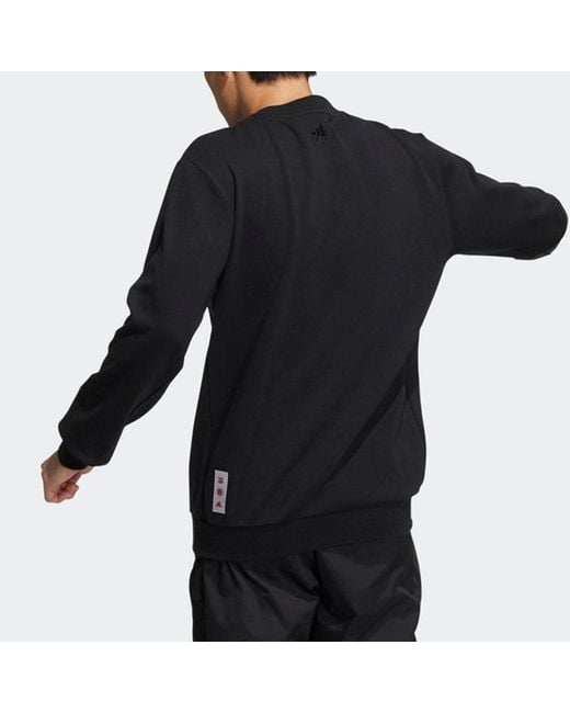 Adidas Black Cny Gfx Crew1 Limited Logo Printing Sports Round Neck Pullover for men