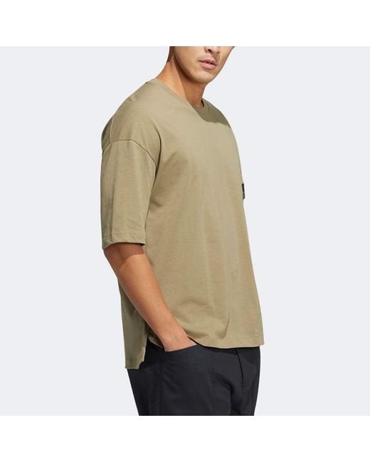Adidas Natural Casual Breathable Sports Splicing Round Neck Short Sleeve Couple Style Khaki for men