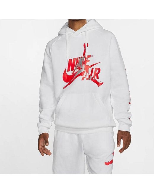 Nike White Jumpman Classics Logo Printing Fleece Lined Stay Warm Pullover for men