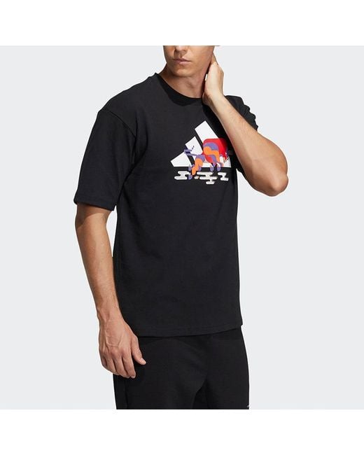 Adidas Black Cny Gfx T Subject Pattern Training Sports Short Sleeve for men
