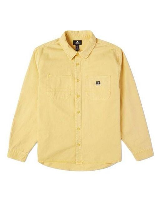 Converse Yellow Casual Woven Button Cardigan Retro Long Sleeves Jacket for men