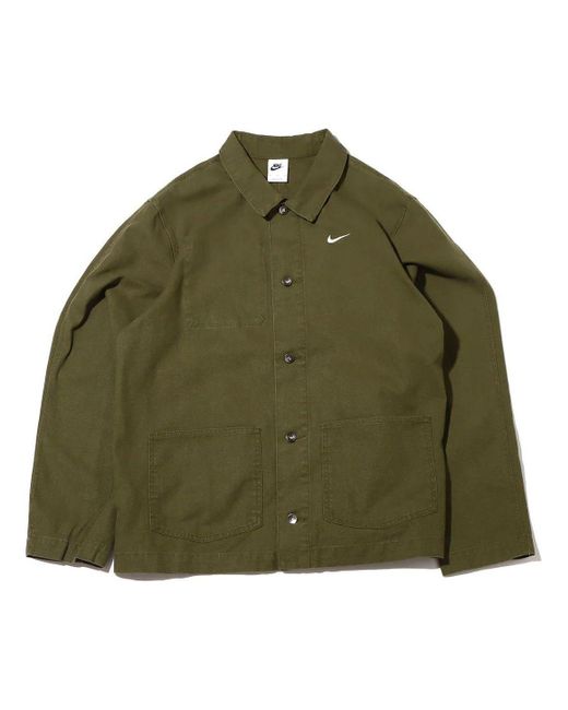 Nike Solid Color Logo Lapel Casual Long Sleeves Military Green Jacket for men