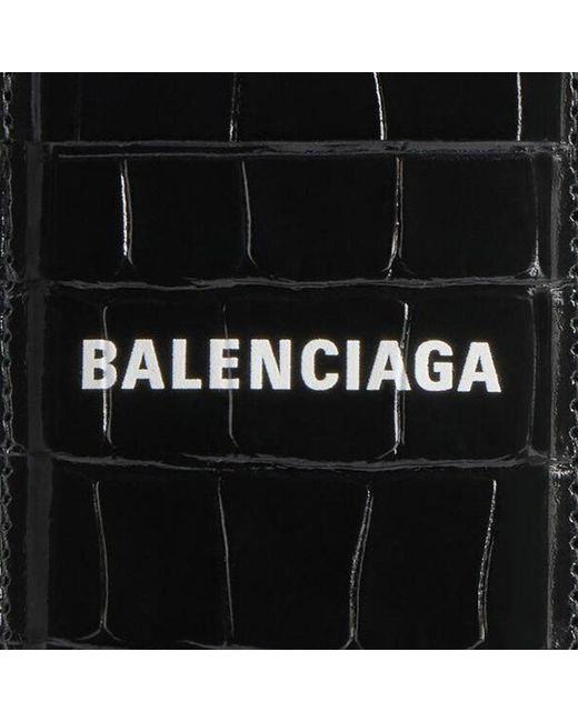 Balenciaga Black (Wmns) Cash Magnet Card Holder Crocodile Embossed