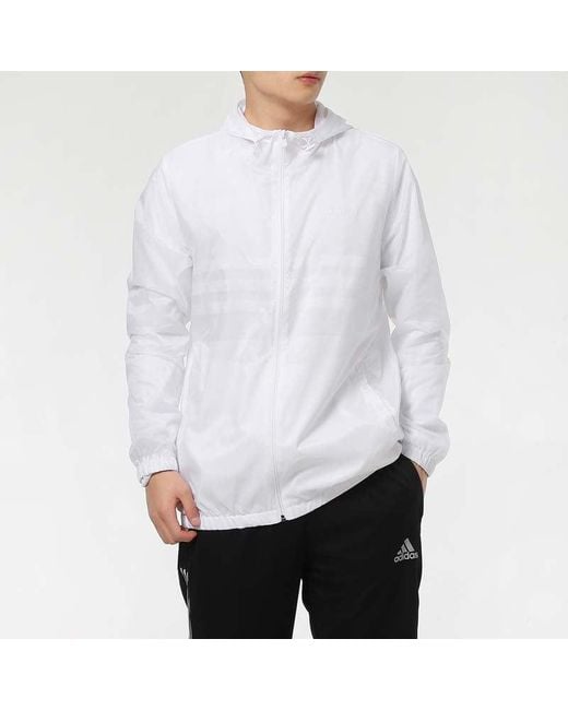 Adidas White Neo Sports Running Training Windproof Hooded Jacket for men