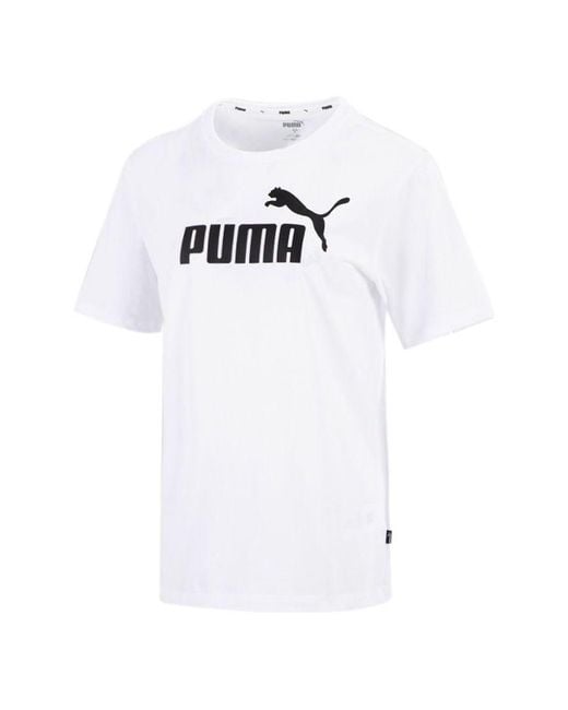 PUMA White (Wmns) Logo Printing Round Neck Short Sleeve